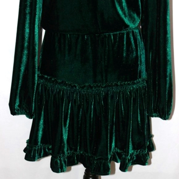LISTICLE Green Velvet Ruffle Pleated Dress - Picture 9 of 13